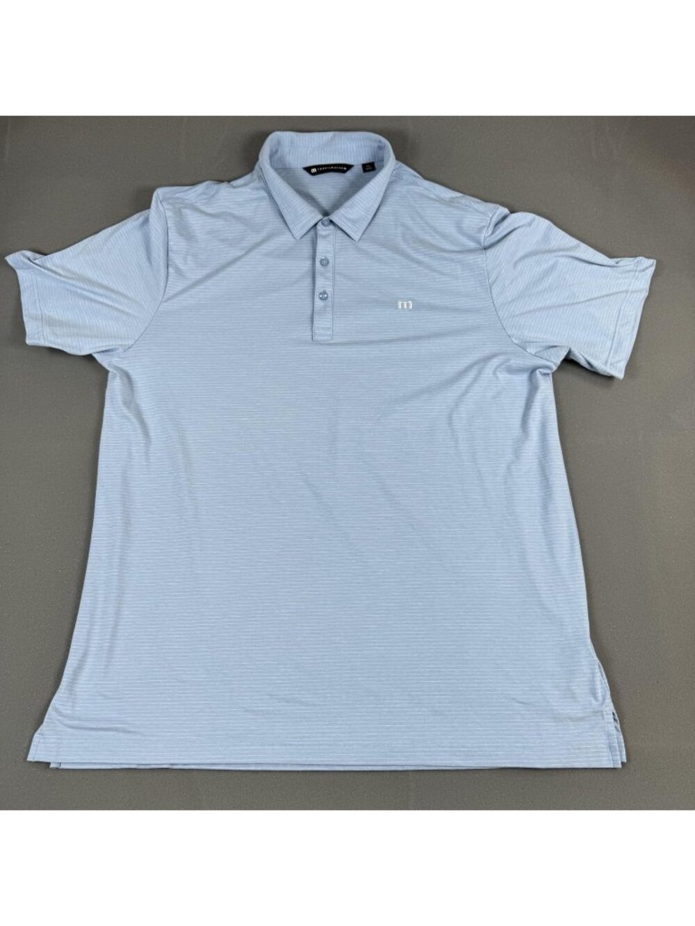 Travis Mathew Polo Shirt Mens Size 2XL Blue Striped Golf Stretch Performance